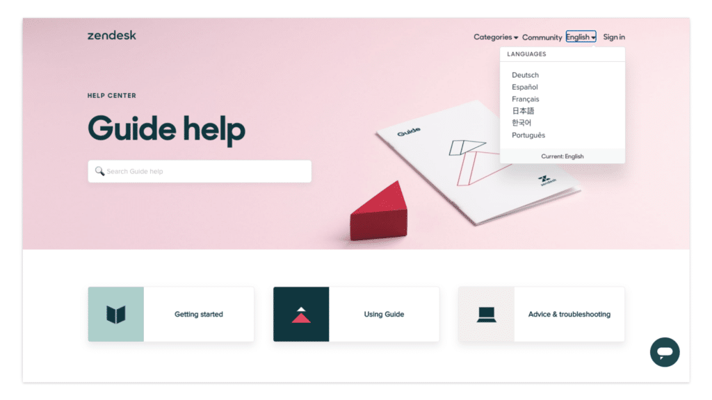 Zendesk Guide help center